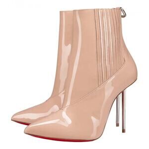 Christian Louboutin Epic Boot 100 Nude Patent Stiletto Heel Ankle Bootie 38.5